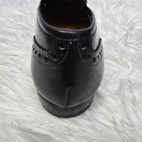 JOHNSTON & MURPHY Aristocraft Kiltie Dress Shoe Loafers 9.5 Black Wingtip Brogue - Picture 5 of 11